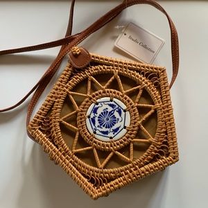 Studio Collection Woven Rattan With Ceramic Tile Accent